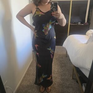 Urban Outfitters Grey Maxi Dress with Colorful Floral Design